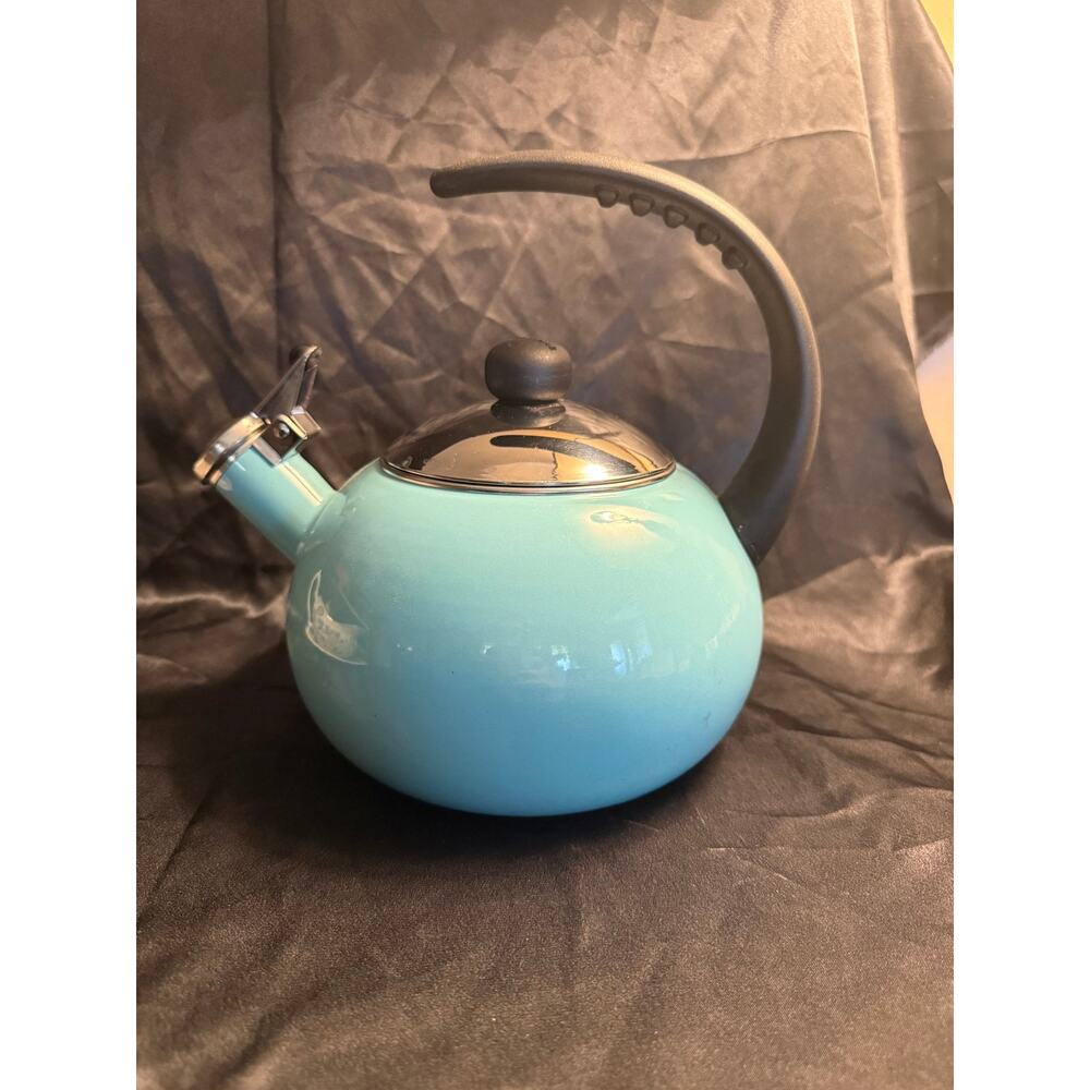 Farberware Luna 2.5 Qt Aqua Enamel Whistling Stovetop Tea Kettle Teapot